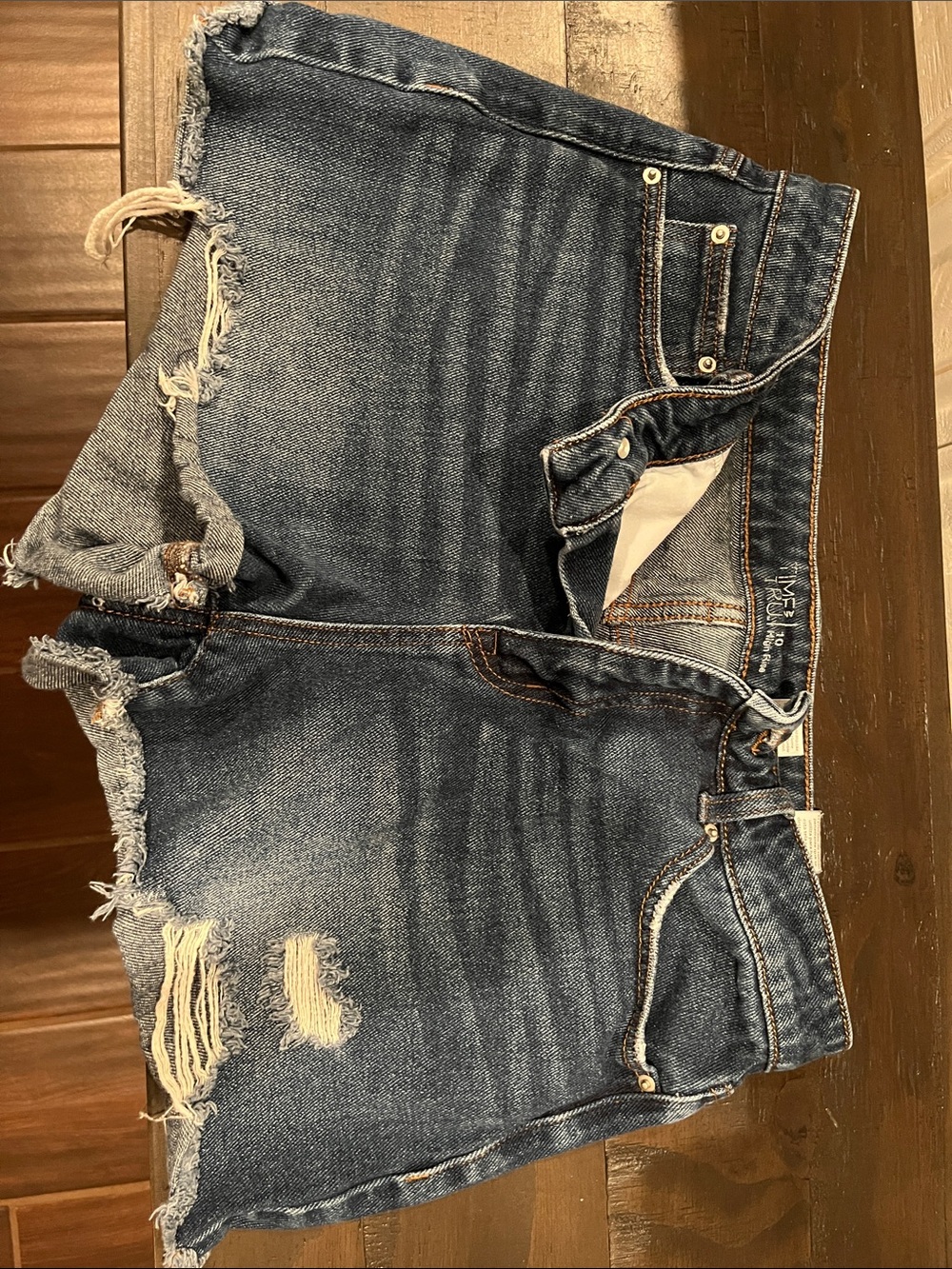 Distressed High-Waist Denim Shorts - Blue